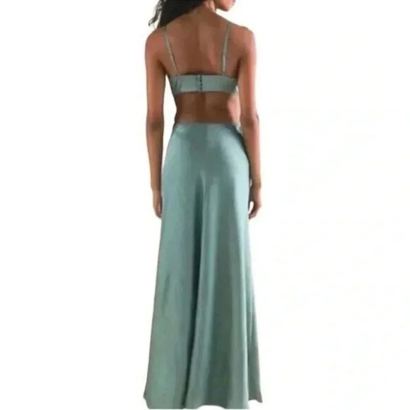 NWT Free People Fame And Partners Liv Satin Maxi Dress Cutout Blue Green - Picture 14 of 16
